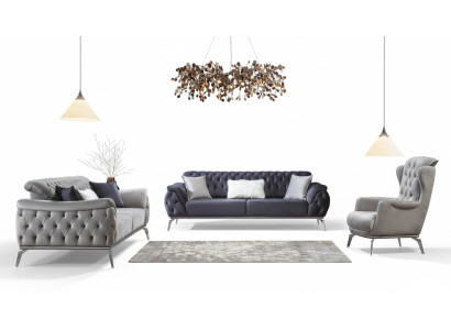 Divano blu a 3 posti in stile Chesterfield di lusso per il salotto italiano.