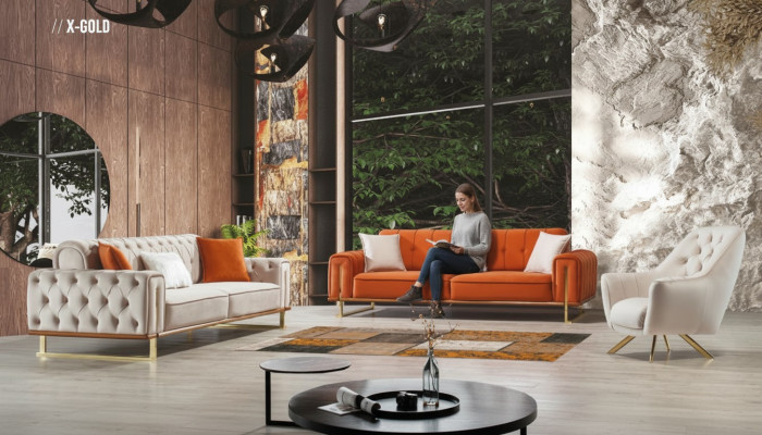 Mobili di lusso stile americano Set di divani Chesterfield Divano multicolore.