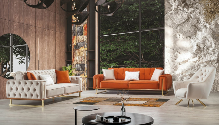 Mobili di lusso stile americano Set di divani Chesterfield Divano multicolore.