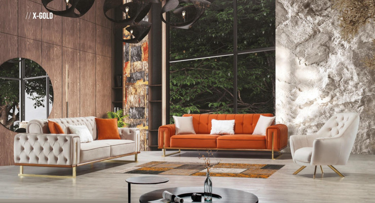 Poltrona monoposto beige Chesterfield di lusso in stile design in tessuto.