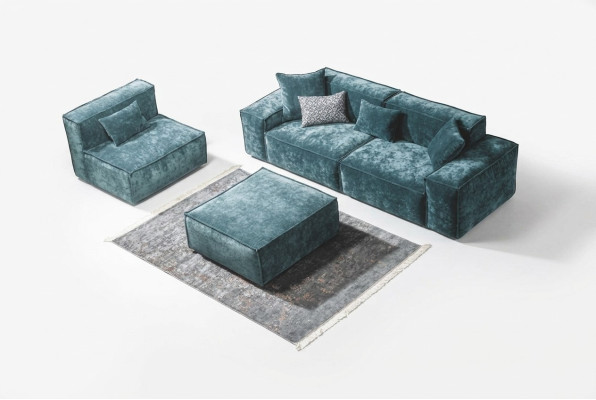 Set di divani Cubo Mobili xxl 3 + 1 posti Blu Soggiorno Poltrona Poggiapiedi