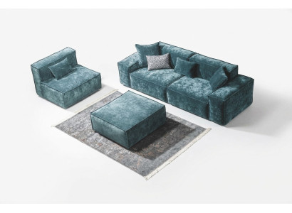 Set di divani Cubo Mobili xxl 3 + 1 posti Blu Soggiorno Poltrona Poggiapiedi