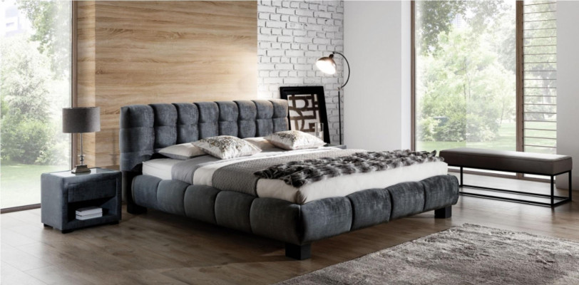 Letto Grigio Arredamento Camera da Letto Tessuto Design 160x200cm Letti Velluto