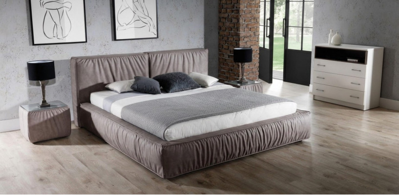 Letto Marrone Camera da letto Legno Mobili Tessile Stile Art déco Classico