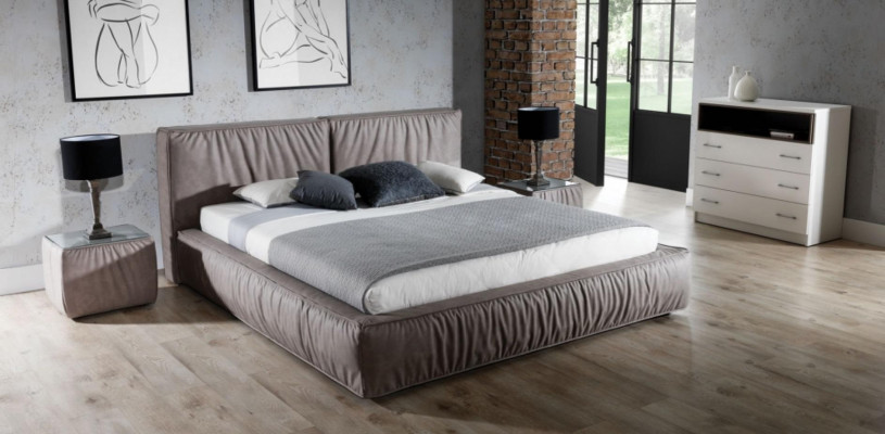 Set camera da letto marrone Letto Comodino Design elegante Moderno Mobili in legno 3 pezzi