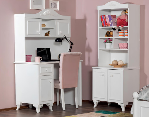 Set camera da letto per bambini Bianco Elegante design scrivania Libreria in legno Mobili Nuovi