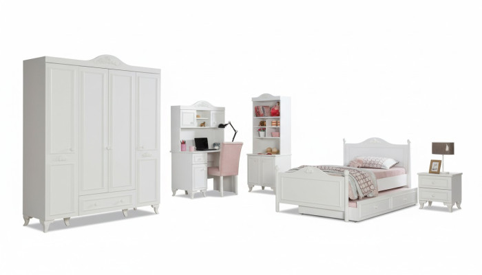 Stanza dei bambini in legno Camera da letto degli adolescenti Letto Comodino Design moderno Mobili Nuovi 2 pezzi.