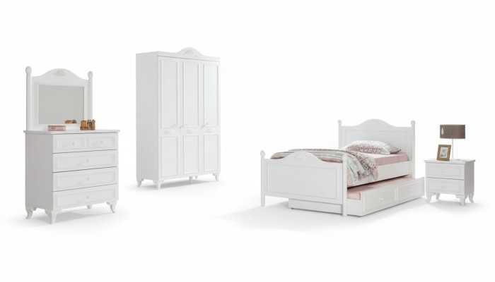 Camera da letto per adolescenti in stile country, set completo di mobili per camera degli ospiti dell'hotel, 5 pezzi.