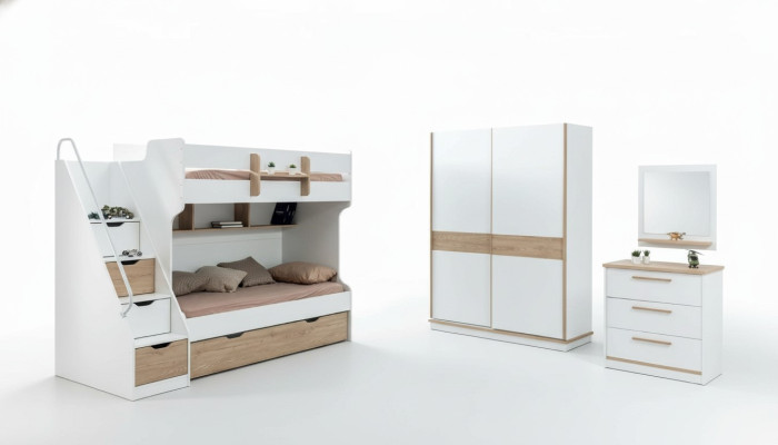 Disegno dell'armadio a ante scorrevoli per l'armadio della camera da letto in legno bianco marrone.