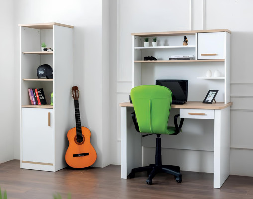 Set camera da letto moderna per ragazzi composta da letto, comodino, libreria, scrivania, camera da letto 5 pezzi.