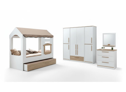 Camera dei bambini Letto Casa Letto a baldacchino Camera da letto Set completo di specchi 4 pezzi.