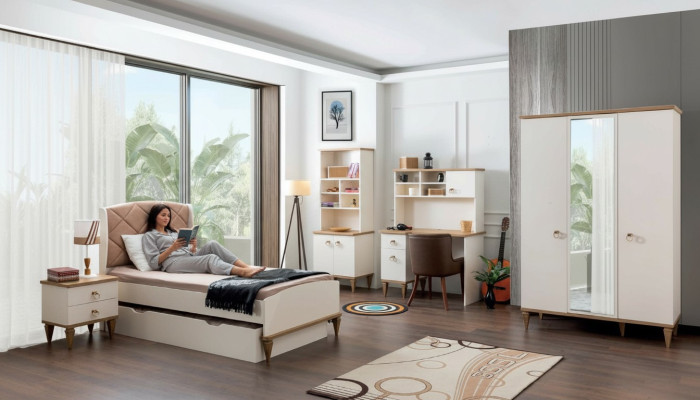 Camera da letto unisex per ragazzi Set letto comodino libreria scrivania 5 pezzi Nuovo