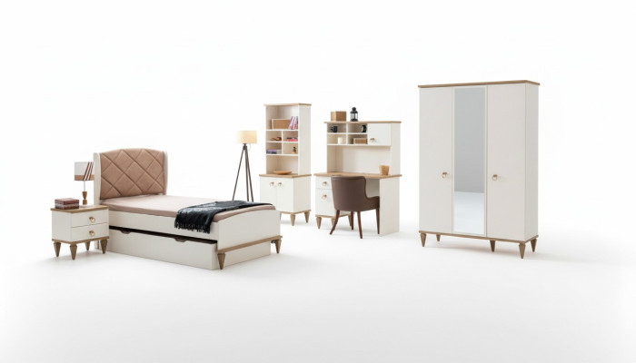 Camera da letto unisex per ragazzi Set letto comodino libreria scrivania 5 pezzi Nuovo