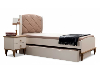Set camera da letto per bambini Beige Letto comodino Camera da ragazzo Design moderno Nuovo 2 pezzi.