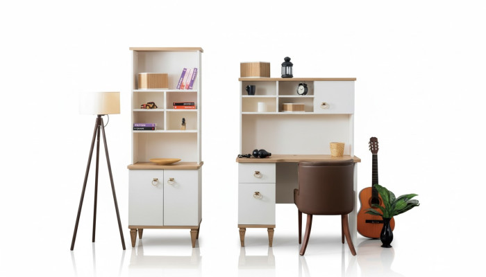 Büro Set Scrivania Beige Libreria Scrivanie Scrivania Design 2 pz. Nuovo