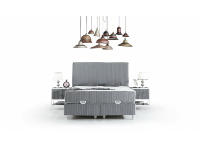 Set camera da letto Grigio Letto a molle metallo Design 2x Comodini Nuovo 3 pezzi.