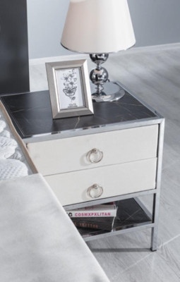 Set da camera da letto bianco, design letto stile moderno, 2 comodini, boxspring 3 pezzi, nuovo