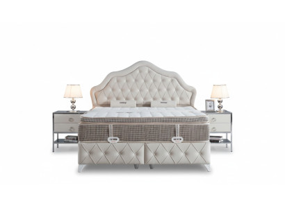 Set da camera da letto bianco, design letto stile moderno, 2 comodini, boxspring 3 pezzi, nuovo