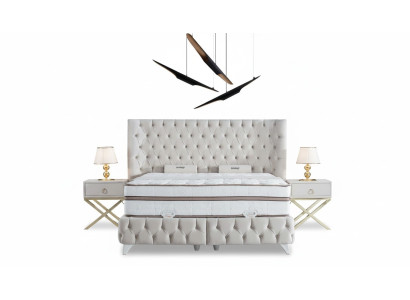 Set da camera da letto bianco Letto a box Chesterfield elegante 2 comodini 3 pezzi.