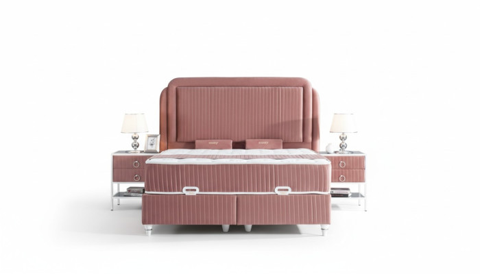 Camera da letto Set Rosa Letto in metallo Stile 2x Comodini Moderni Nuovo 3 pezzi.