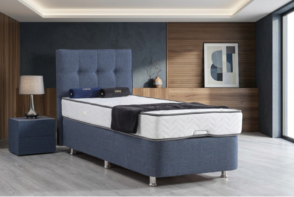 Letto blu Letto singolo in metallo Moderno Letti di lusso Letto in tessuto Chesterfield nuovo