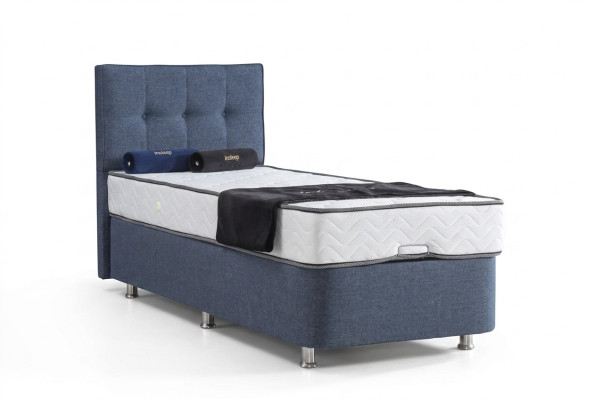 Letto blu Letto singolo in metallo Moderno Letti di lusso Letto in tessuto Chesterfield nuovo
