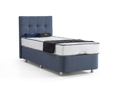 Letto blu Letto singolo in metallo Moderno Letti di lusso Letto in tessuto Chesterfield nuovo