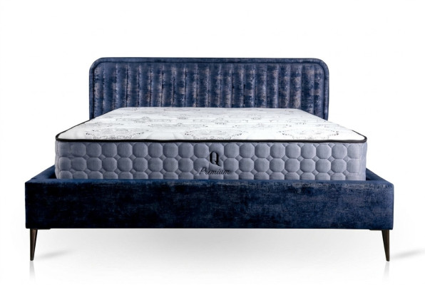 Letto Blu Letto Matrimoniale Camera da Letto Legno Mobili Design Elegante Tessuto Imbottito Nuovo