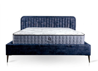 Letto Blu Letto Matrimoniale Camera da Letto Legno Mobili Design Elegante Tessuto Imbottito Nuovo