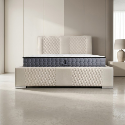 Letto beige Letto matrimoniale moderno di lusso Letto imbottito in tessuto Camera da letto moderna Nuovo