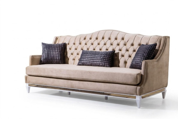 Chesterfield beige tre posti in lusso tessile divano in stoffa design.