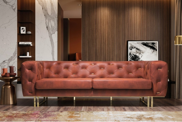 Chesterfield Tessuto Tessile Divano Design Elegante Mobili Classici marrone a 3 posti
