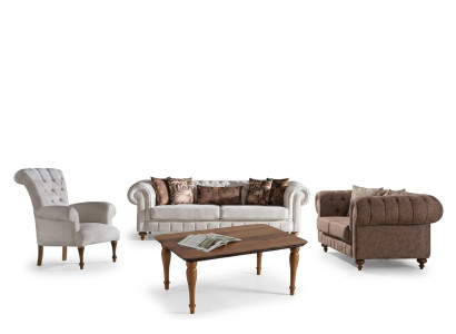 Sofà Chesterfield bianco-marrone set da soggiorno design lussuoso con divani 3+2+1