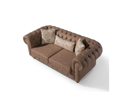 Sofà Chesterfield marrone elegante a due posti, designer a due posti.