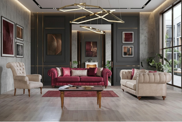 Chesterfield Divano Divano Set soggiorno Salotto Set 3+3+1