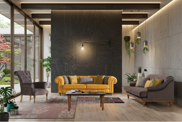 Set di divani eleganti Designer a tre posti con poltrona di lusso, set di divani 3 pezzi.