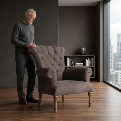 Divano Chesterfield in tessuto marrone design poltrona relax di lusso.