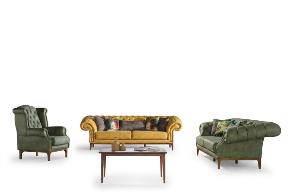 Verde-Giallo divano imbottito Designer a tre posti Set di lussuose poltrone 3+3+1.