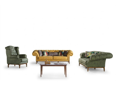 Verde-Giallo divano imbottito Designer a tre posti Set di lussuose poltrone 3+3+1.