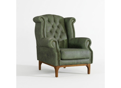 Grüner Chesterfield Luxury Armchair, Designer Armchair in Italian is Sedia Chesterfield di lusso verde, poltrona da designer con braccioli.