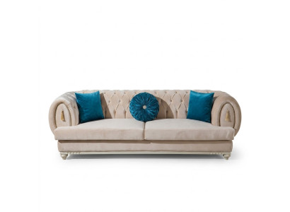 Beige Chesterfield divano imbottito Designer tre posti in tessuto divano.