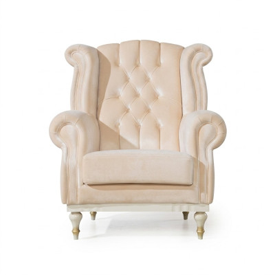 Sedia Chesterfield retrò bianca monoposto da salotto bar 1 posto