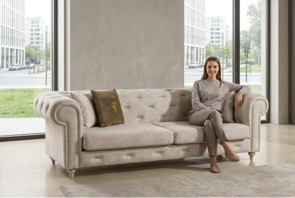 Sofà Chesterfield design a due posti colore bianco per soggiorno di lusso