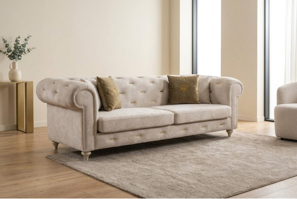 Sofà Chesterfield design a due posti colore bianco per soggiorno di lusso