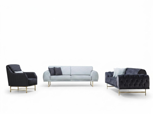 Divano in bianco e nero 3+3 posti, poltrona elegante a un posto.