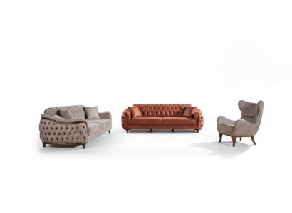 Sofà Set Set di divani Set completo Divano Poltrona Arancione 3+3+1 Posto Mobili