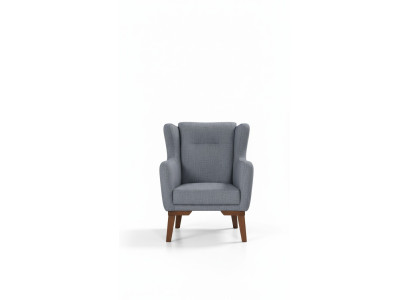 Lussuosa poltrona monoposto con schienale per il soggiorno in legno grigio.