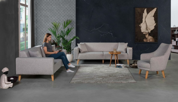 Divano Divano Imbottito Seduta 3+3+1 Set di Sedute Design Legno Divani Beige Cuscini Seduta.