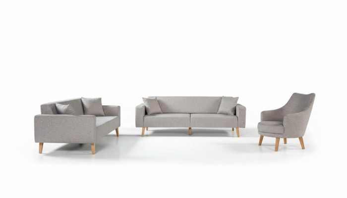 Divano Divano Imbottito Seduta 3+3+1 Set di Sedute Design Legno Divani Beige Cuscini Seduta.