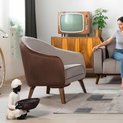 Poltrona Monoposto Tessuto Soggiorno Sala Lounge Design Mobili Colore Grigio